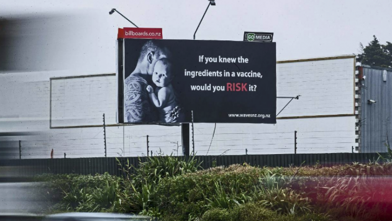 Anti Vaccination billboard Auckland Hospital Oct 2015